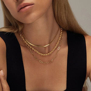 שרשרת שכבת נייר מצופה זהב 18 קראט עבור נשים עמיד למים שרשרת ברזל נירוסטה נחש הרינקה - Product Image 3