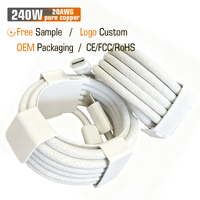 Kabel Pengisian Daya Nylon Tipe-C 240W PD3.1 5A 6.6ft/2M Pengisian Cepat USB-C 20AWG Tembaga Murni Logo Kustom untuk Penggunaan Power Bank