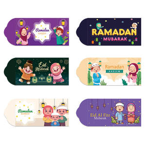 Venta al por Mayor, Paquete de 6 Sobres de Papel para Regalo de Eid Mubarak, Color Negro, Azul, Verde, Blanco y Rojo, para Regalos de Ramadán - Product Image 4