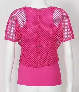 Women Casual Sexy 80s Costumes Fishnet <strong>Neon</strong> Off Shoulder T-Shirt Ecoparty - Product Image 3