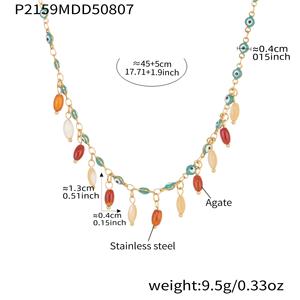 18K Vergoldete Edelstahl Damen Bunte Evil-Eye Achat Anhänger-Halsketten mit Verstellbarer Kette Modeschmuck - Product Image 2