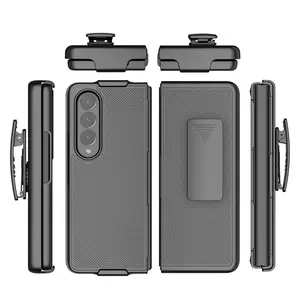 2022 new weave pattern rugged hard PC holster combo case for samsung z fold 4 with belt clip