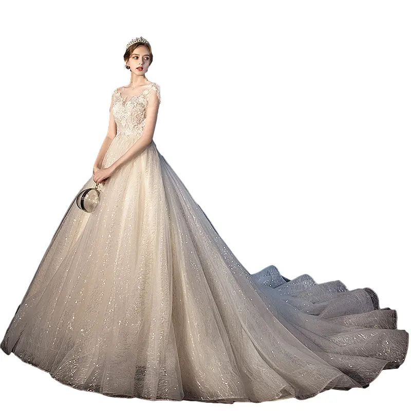 Abito da sposa con luce cielo stellato 2022 new bride fairy dream thin trailing French long drag main yarn dress