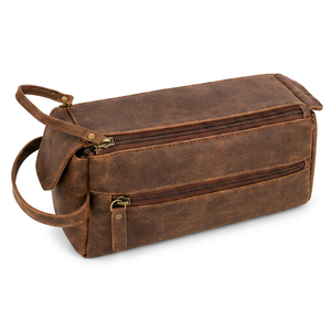 Gravs Sac de Voyage Vintage en Cuir Véritable Premium avec Fermeture Éclair, Logo Suspendu, Grande Capacité, Écologique, Poignée Souple, Trousse de Toilette et Cosmétiques - Product Image 1