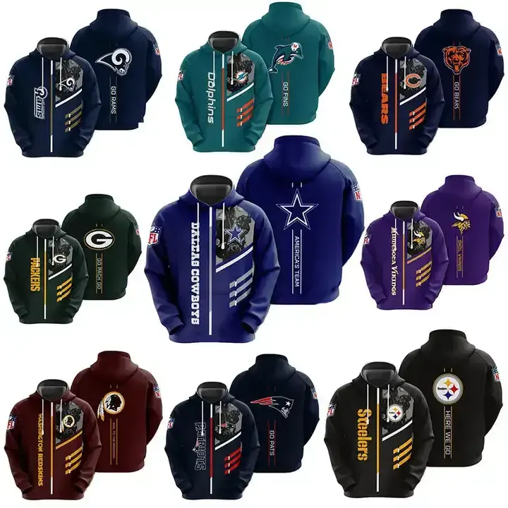 Venda quente NFL 32 Equipes Pullover Camisola Aquecimento 3D Imprimir nfl Hoodie s personalizado plus size hoodies dos homens