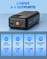 Vente flash 2025 Banque d'alimentation 30000mAh PD65W Affichage LED Type-C Double USB Micro USB Entrée/Sortie Alliage d'aluminium Charge ultra rapide