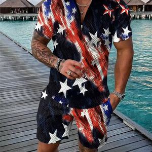 Conjunto Deportivo Personalizado OEM, Polo con Cierre, Top y Pantalones Cortos, Traje Deportivo de 2 Piezas para Hombre, Conjunto Deportivo Informal para Playa - Product Image 4