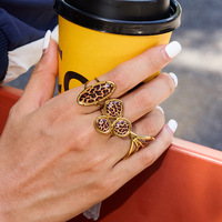 Bague Léopard 5D en Or 18K Style Rétro avec Effet Goutte d'Huile, en Acier Inoxydable Haut de Gamme, Décoration de Main Luxe Léger, Modèle Europe et États-Unis