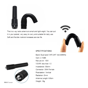 Antenne radio portable V/U double bande 144/430 MHz, type court, flexible, pour talkie-walkie - Product Image 2
