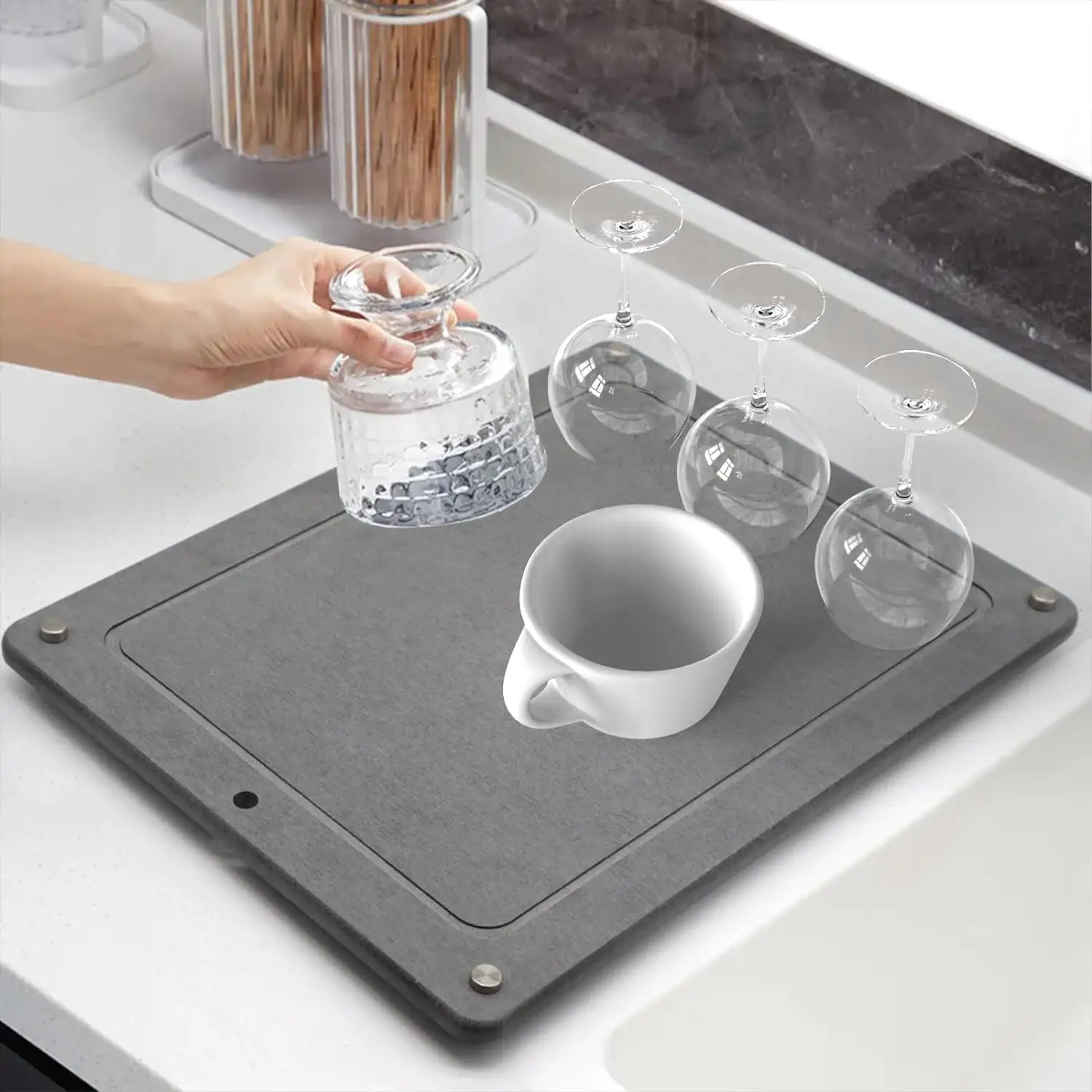 キッチンカウンター用の新しい環境にやさしい超吸収性耐熱皿乾燥マット石皿乾燥マット