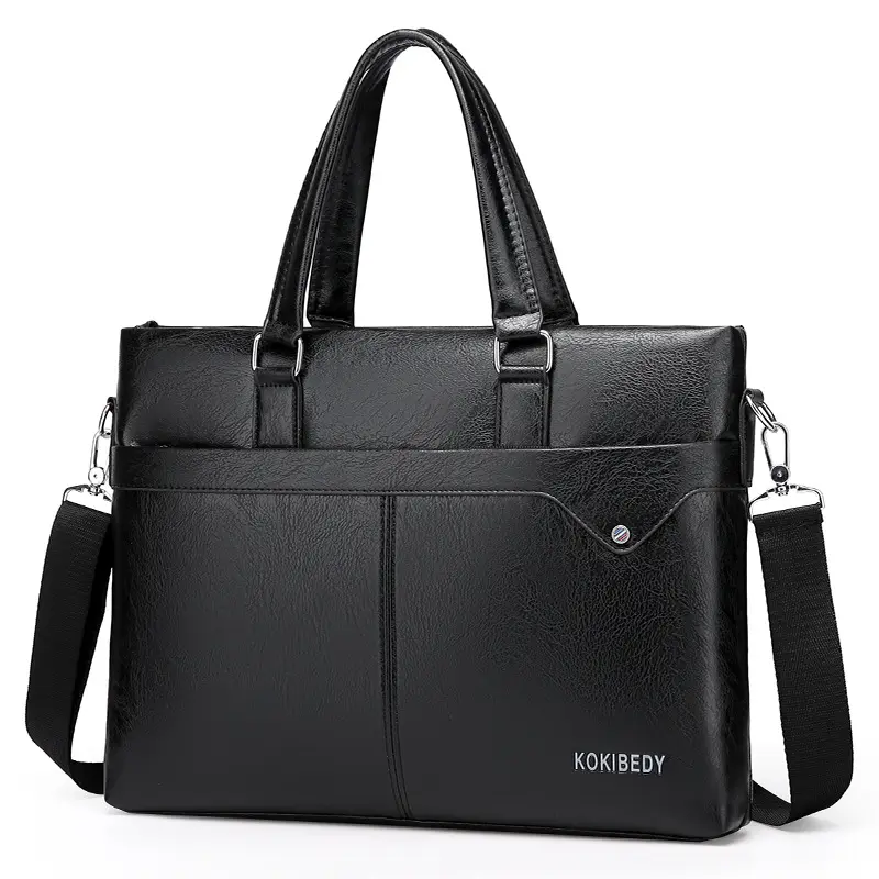 High Quality Men's PU Leather Laptop Plaid Tote Shoulder Briefcase With Zipper PU Men Business Bags