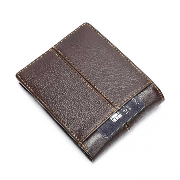 Men Genuine Leather Bifold Large Capacity RFID Anti-theft 12 Card Slots Card Holder Coin Purse Money Clip Wallet
