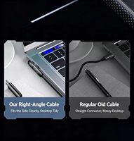Kabel Data Tipe-C ke Tipe-C Teranyam Sudut Kanan 6A Baru, Pengisian Cepat 100W, Kompatibel Pengisian Cepat 27W, Kabel Gaming Tipis untuk Komputer