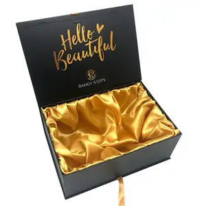 Personalizado Luxo Handmade Paper Cardboard Boxes Peruca Cabelo Bundles Extensão Embalagem Caixa De Folha De Ouro Com Forro De Cetim