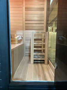 Sauna <span class=keywords><strong>de</strong></span> Vapor con Techo Inclinado para 4 Personas, Diseño Moderno, Madera <span class=keywords><strong>de</strong></span> Cedro Rojo, 200x200x220cm, Cabina <span class=keywords><strong>de</strong></span> Sauna para Jardín o Patio Trasero - Product Image 3