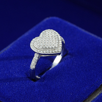 Bague en forme de cœur sertie de pierres, plaquée rhodium, tendance, bague en forme de cœur pour femmes, haute qualité, zircone cubique 5A, forme de cœur, bague en zircone cubique, unisexe