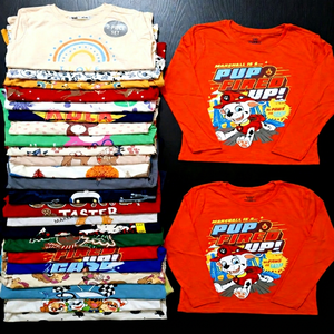 Lot de T-shirts à manches longues imprimés pour garçons et filles, prêt à l'emploi, surplus, assortiment, vêtements en gros, fournisseur - Product Image 1