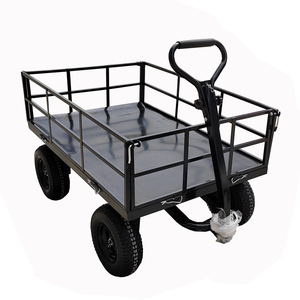 Chariot de manutention industriel et commercial à quatre roues, plateforme métallique, chariot à main, chariot de jardin en métal - Product Image 3