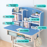 Ensemble bureau et chaise pour enfants réglables en hauteur, bleu, table d'étude pour enfants avec étagère de rangement pour la maison et l'école
