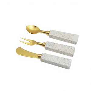 High Quality Vintage Stainless Steel & Resin Golden Plated <b>Mirror</b> Polished Flatware Set Back to School Spoon Fork Knife - Product Image 1