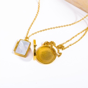 Simple Gold Plated Shell Necklace Stainless Steel Photo <b>Locket</b> Pendant Necklace - Product Image 2