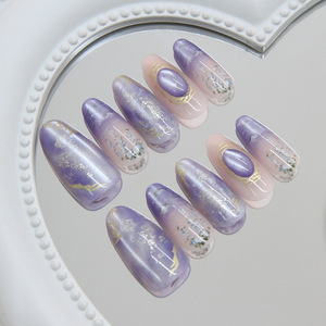 Faux ongles à presser 3D effet œil de chat <span class=keywords><strong>d</strong></span>égradé galaxie bleu violet rêveur, style européen, amovibles et réutilisables, 30 pièces - Product Image 2