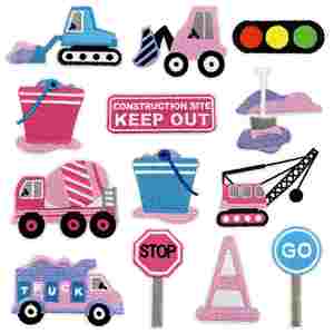 Parche Bordado NODA Estilo Semáforo Rosa, Vehículo de Ingeniería, Stop Go, para Decoración de Bolsas de Tela - Product Image 1