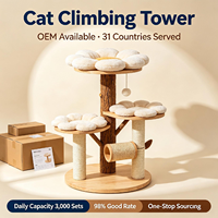 Arbre à chat de luxe Sunflower, 4 niveaux, en bois et sisal, plateforme d'activités intérieure durable et écologique pour chats