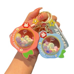 Creative Acrylic in Oil Bunny Keyring Cute Quicksand Car Key Chain Pendant Promotional Gift Cartoon 3D Quicksand Keychain Charms