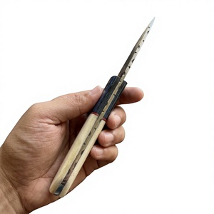 Cuchillo de caza y camping de hoja fija con punta de caída, de acero de Damasco, con mango de madera y hueso, personalizable DIY - Product Image 4