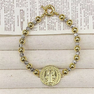 Bracelet tendance en perles <span class=keywords><strong>de</strong></span> cuivre plaqué or CH-LAT0831, bracelet à breloques religieuses plaqué argent, Vingir Marie/Jésus, bijoux en gros - Product Image 2