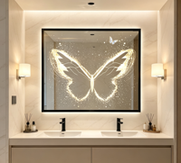 Miroir mural LED avec motif de papillon caché encadré, imprimé UV, écran tactile HD rétroéclairé pour la salle de bain, l'hôtel, le salon, la décoration