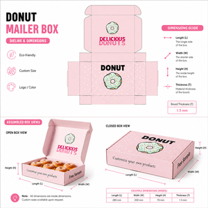 Customizable Eco-Friendly Pink Donut <b>Box</b> with Four-Color Glossy Lamination Printing Self-Erecting Design for Food Packaging - Product Image 4