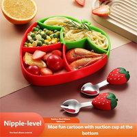 Assiette à dîner pour bébé en silicone motif fraise, bol pour bébé, cuillère pour bébé, fourchettes, ensemble de vaisselle pour bébé