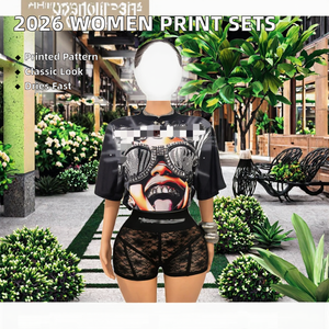 Conjunto de Camisa y Pantalones Cortos para Mujer, Estilo Vintage, Estampado, de Lana, Hasta la Rodilla, Secado Rápido, Oferta Primavera/Verano 2026 - Product Image 2