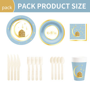 DAMAI nouvelles décorations du <span class=keywords><strong>Ramadan</strong></span> <span class=keywords><strong>Ramadan</strong></span> <span class=keywords><strong>vaisselle</strong></span> ronde bleu et or assiettes tasses serviettes pour <span class=keywords><strong>Ramadan</strong></span> islamique Decore - Product Image 5