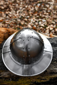 14th Century <b>Banded</b> Kettle <b>Hat</b> Handmade Steel Helmet with Genuine Leather Liner Medieval Armour Historical Style Decorative Head - Product Image 5