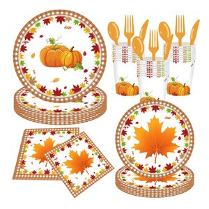 Harvest Festival Maple Pumpkin Party Supplies Paper <b>Cups</b> Plates Napkins Disposable Tableware <b>Set</b> For Autumn Celebration - Product Image 1