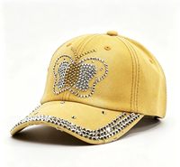 Casquette de baseball en denim vintage à motif papillon en strass bicolore or et argent