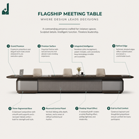 Table de conférence exécutive moderne avec base métallique à nervures verticales, rail électrique intégré, finition grain de bois ultra-brillante, écologique pour le bureau