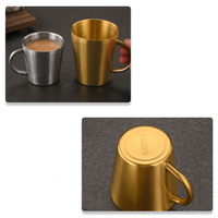 Tasse à café double paroi en acier inoxydable 304 pour la maison et le bureau, avec poignée, pour latte, lait, eau, coffret cadeau de Noël