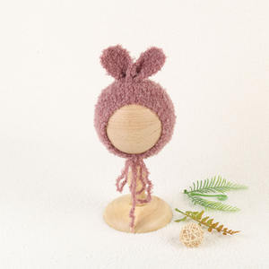 Chapeau de photographie pour nouveau-né doux Chapeau de lapin en tricot avec boucle pour bébé <span class=keywords><strong>fille</strong></span> et garçon <span class=keywords><strong>Bonnet</strong></span> pour animaux de tir <span class=keywords><strong>Bonnet</strong></span> extensible au crochet Accessoire de studio - Product Image 1