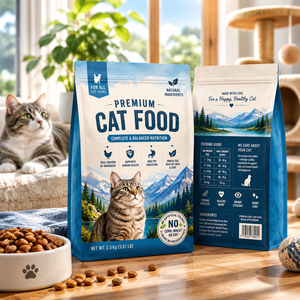 Sachet Doypack Personnalisé en PE Imprimé par Héliogravure pour Aliments pour Chats et Chiens avec Fermeture Éclair, Emballage Étanche pour Aliments Lyophilisés pour Animaux de Compagnie - Product Image 1