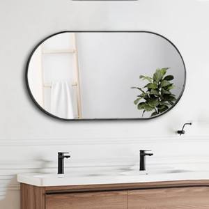 Nouveau produit tendance miroir mural encadré 36 "x 18" ovale noir vanité miroir mural crochets préréglés Design miroir de salle de bain cosmétique - Product Image 2