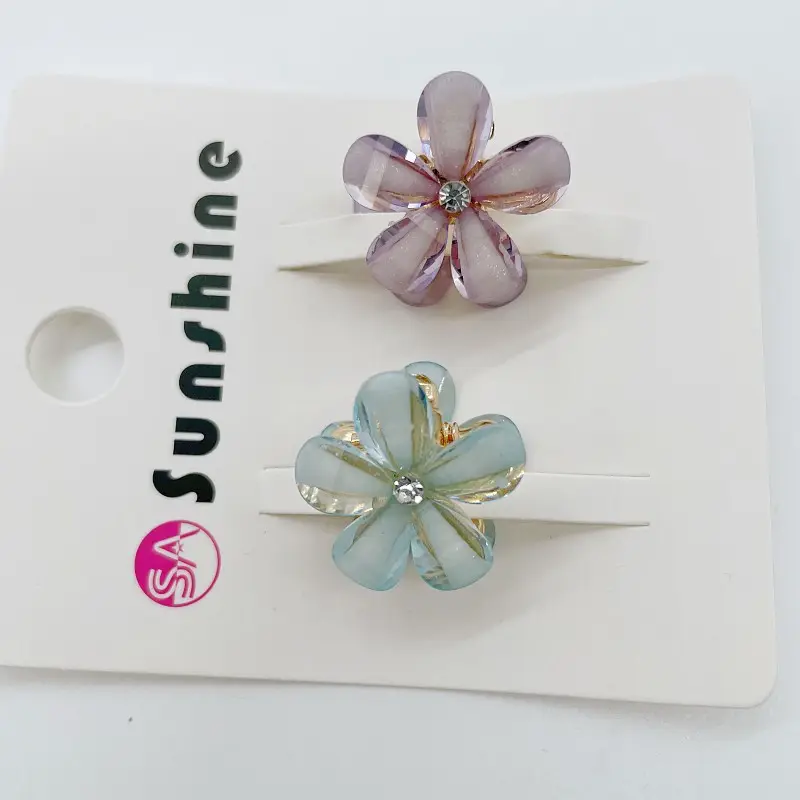 2023 Hersteller Großhandel koreanischen Stil Mini Grab Clip 2 Stück kardierte Kinder Kristall Pflaumen blüte Haar Krallen