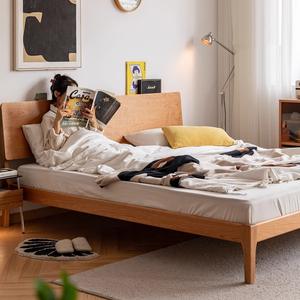 Lit plateforme mini en bois massif Chihiro, bois de cerisier, 1,5 m, style nordique japonais, meubles de chambre à coucher gain de place - Product Image 2