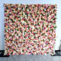 Dinding Bunga 3D Artificial Warna Pink Muda Putih Motif Mawar Penuh untuk Dekorasi Photo Booth Hari Valentine, Pernikahan, dan Ulang Tahun