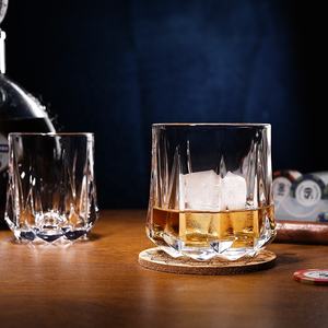 12オンスストライプ刻まれたウイスキーグラスカップバーヘビーベースの昔ながらのガラスロックタンブラー - Product Image 4