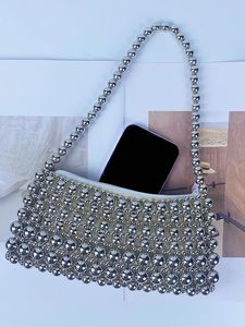 Borse a tracolla con perline intrecciate fatte a mano <span class=keywords><strong>da</strong></span> donna borse a tracolla nuove moda nero argento con perline sotto le ascelle - Product Image 4