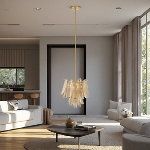 Candelabro de cristal posmoderno Acabado de latón con luz colgante de vidrio texturizado ámbar Sala de estar Diseño de Villa - Product Image 4